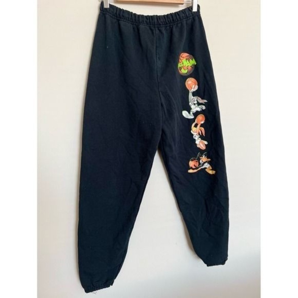 Space Jam Black Sweatpants with Orange & Green Graphic Basketball Print